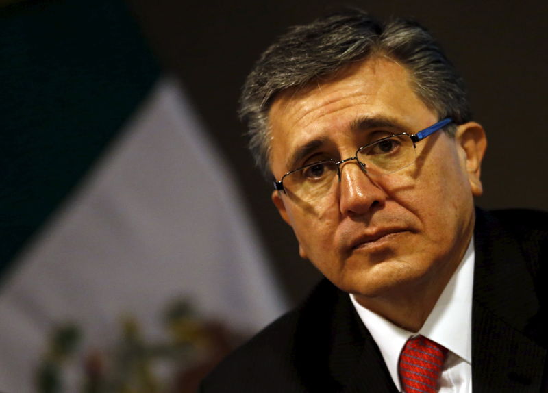 © Reuters. President of the National Human Rights Commission (CNDH) Luis Raul Gonzalez Perez speaks to the media during a news conference in Mexico City