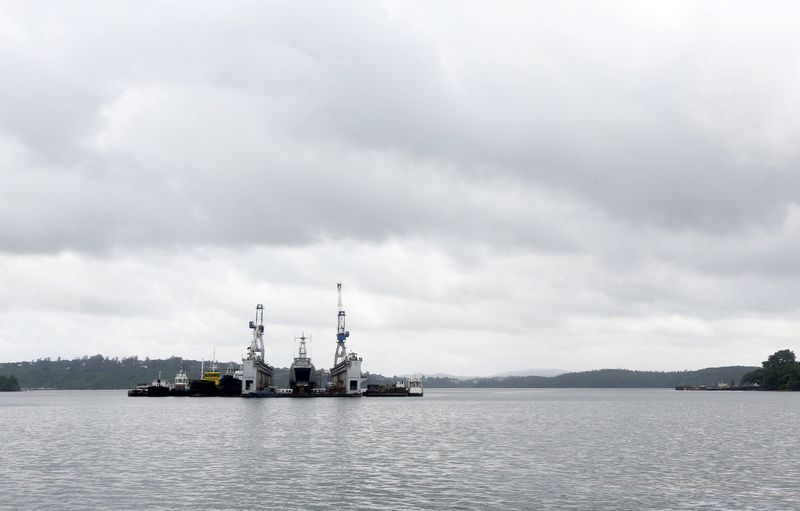 © Reuters. File photo shows a floating dock of the Indian navy at the naval base at Port Blair in Andaman and Nicobar Islands