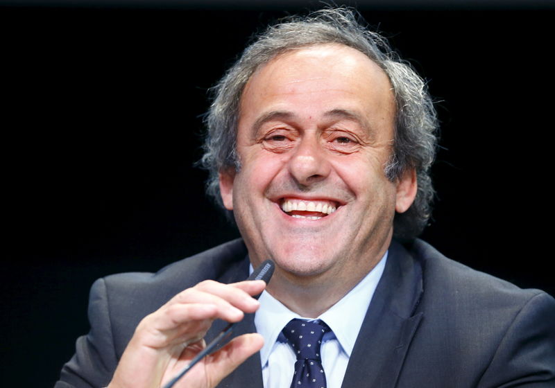 © Reuters. File photo of UEFA President Michel Platini addressing a news conference after a UEFA meeting in Zurich