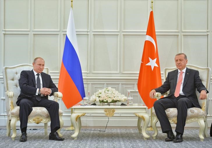 © Reuters. Владимир Путин и Тайип Эрдоган