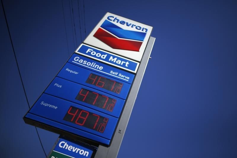 © Reuters. A sign advertising gas prices is seen at a Chevron station in Los Angeles