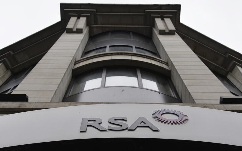 © Reuters. File photo of a sign of the RSA insurance company outside its office in London
