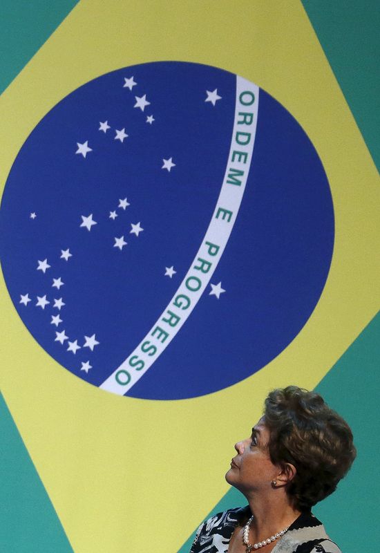 © Reuters. Presidente Dilma Rousseff olha para bandeira do Brasil em cerimônia no Rio de Janeiro 