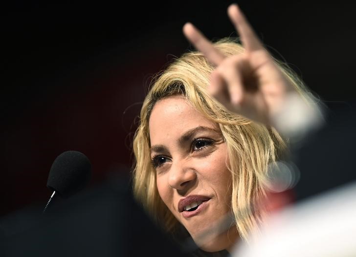 © Reuters. Cantora colombiana Shakira durante entrevista coletiva no Rio de Janeiro