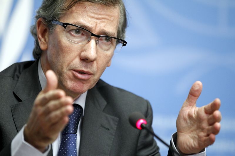 © Reuters. Enviado especial da ONU para a crise da Líbia, Bernardino Leon, fala no Palais des Nations