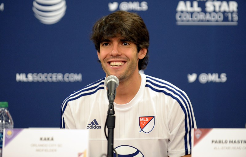 © Reuters. Meia Kaká, do Orlando City, dá entrevista coletiva depois de participar do All-Star Game da liga de futebol dos Estados Unidos