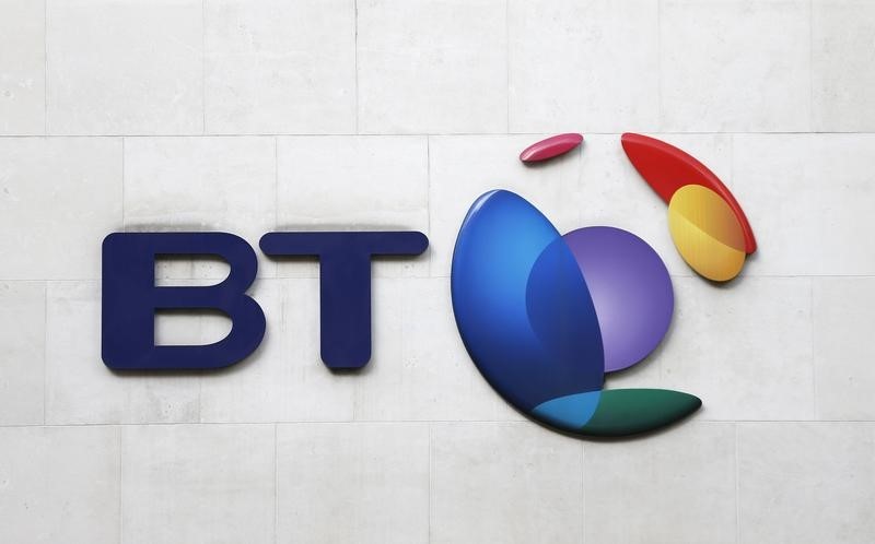 © Reuters. A BT logo is seen on a building in London