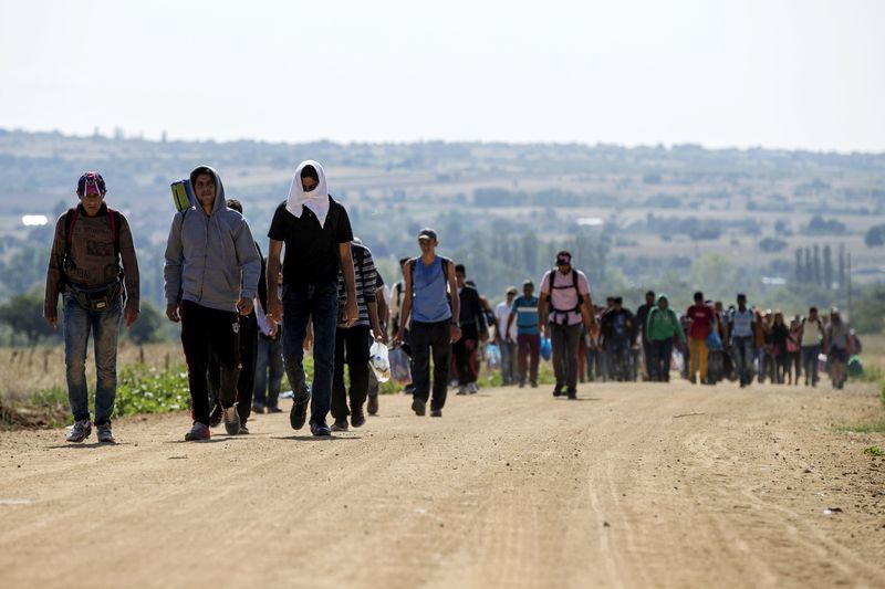 © Reuters. Largas colas de inmigrantes entran en Serbia de camino a Europa 