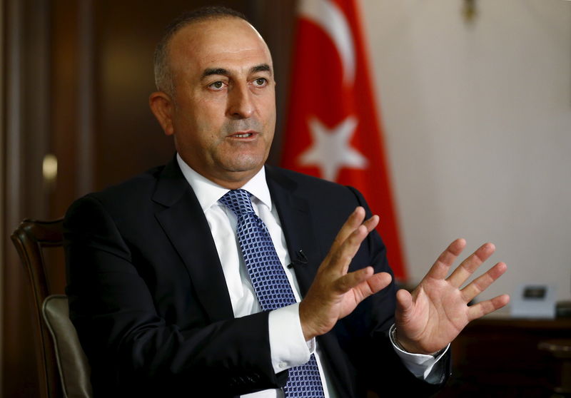 © Reuters. Turkey's Foreign Minister Mevlut Cavusoglu answers a question during an interview with Reuters in Ankara