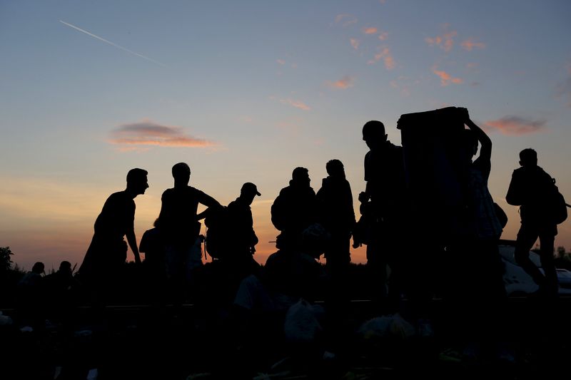 © Reuters. Imigrantes sírios caminham após cruzarem fronteira entre Hungria e Sérvia