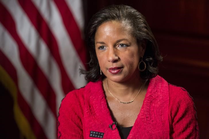 © Reuters. National Security Advisor Susan Rice speaks during an interview about the recent nuclear deal reached with Iran at the White House in Washington