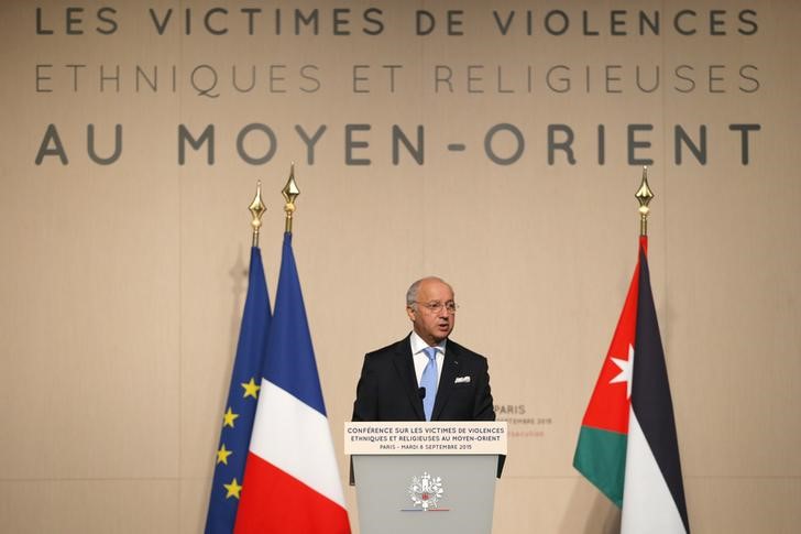 © Reuters. Ministro das Relações Exteriores da França, Laurent Fabius, após conferência da ONU, em Paris