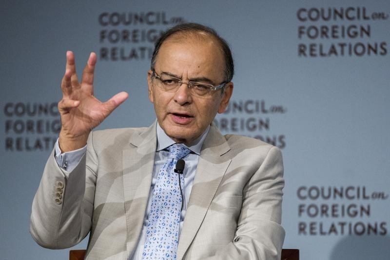 © Reuters. India's Finance Minister Arun Jaitley speaks at the Council on Foreign Relations in New York
