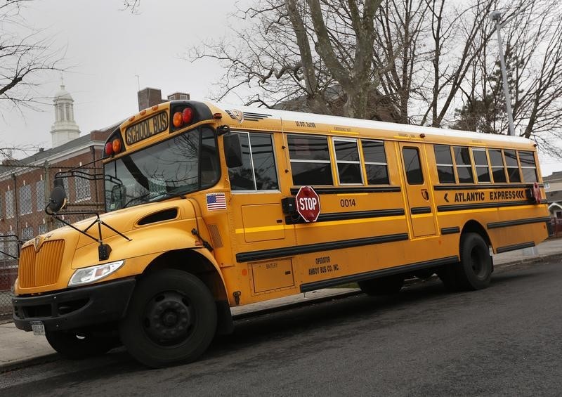 © Reuters. A school bus used for transporting New York City public school students is seen parked in front of a school in the Queens borough of New York