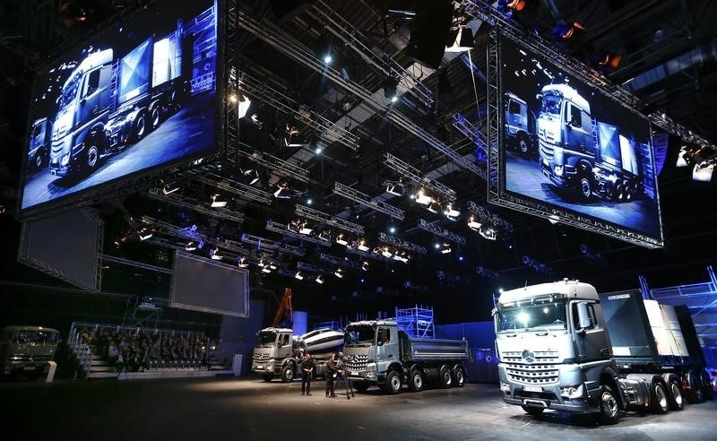 © Reuters. Daimler's new Mercedes-Benz heavy-duty trucks 