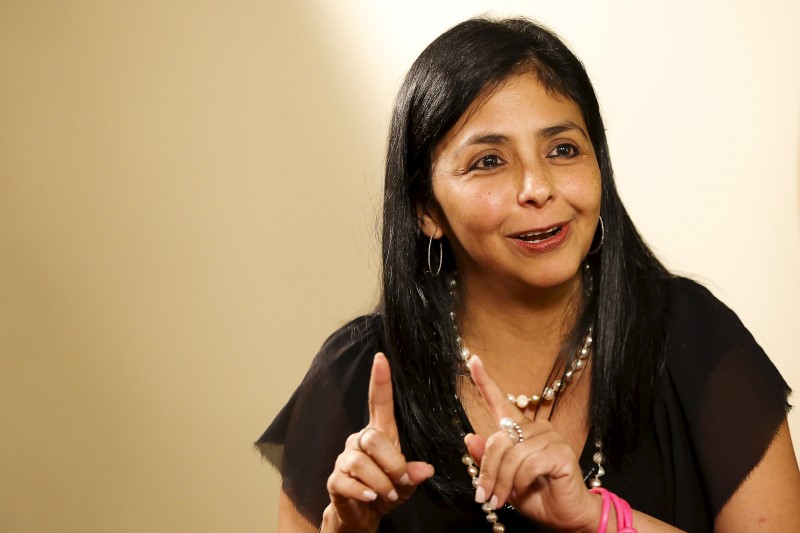 © Reuters. Venezuela's Foreign Minister Delcy Rodriguez speaks during a interview with Reuters at her offices in Caracas, Venezuela