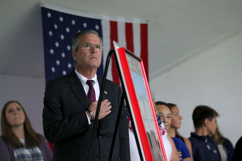 © Reuters. U.S. Republican presidential candidate Jeb Bush takes part in ceremonies to remember the victims of the September 11, 2001 attacks in Londonderry