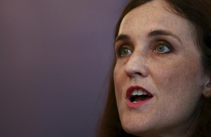 © Reuters. Northern Ireland Secretary of State Theresa Villiers speaks to the media at Stormont House in Belfast, Northern Ireland