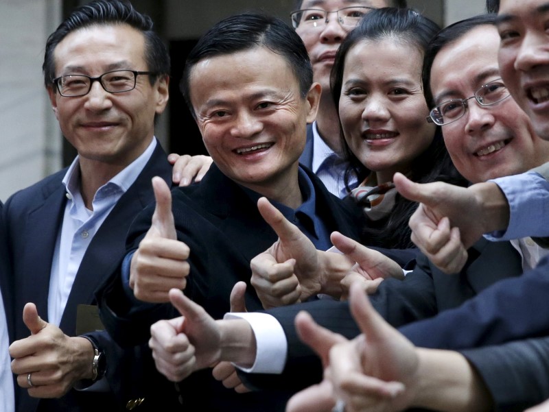 © Reuters. File picture of Alibaba Group Holding Ltd founder Jack Ma at the New York Stock Exchange for his company's initial public offering in New York