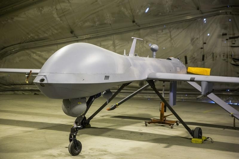 © Reuters. A MQ-1B Predator Unmanned Aerial System vehicle that is part of Task Force Odin, stands inside a hangar at Bagram Air Field in the Parwan province of Afghanistan