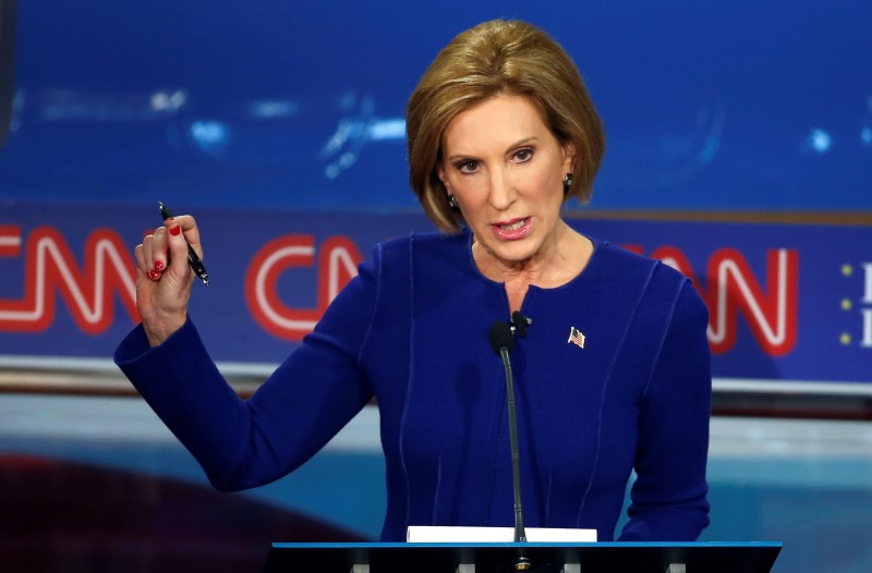 © Reuters. Republican presidential candidate and former Hewlett Packard CEO Carly Fiorina speaks during the second official Republican presidential candidates debate of the 2016 U.S. presidential campaign at the Ronald Reagan Presidential Library in Simi Valley