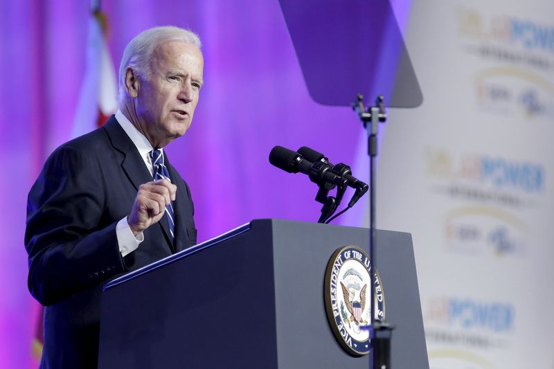 © Reuters. Vice President Joe Biden speaks at the Solar Power International trade show in Anaheim, California 