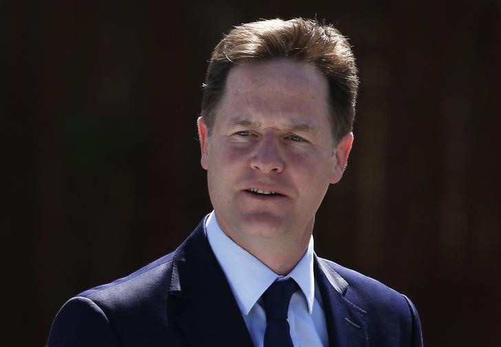 © Reuters. MP Nick Clegg arrives for the funeral service for Charles Kennedy at St. John the Evangelist church in Caol