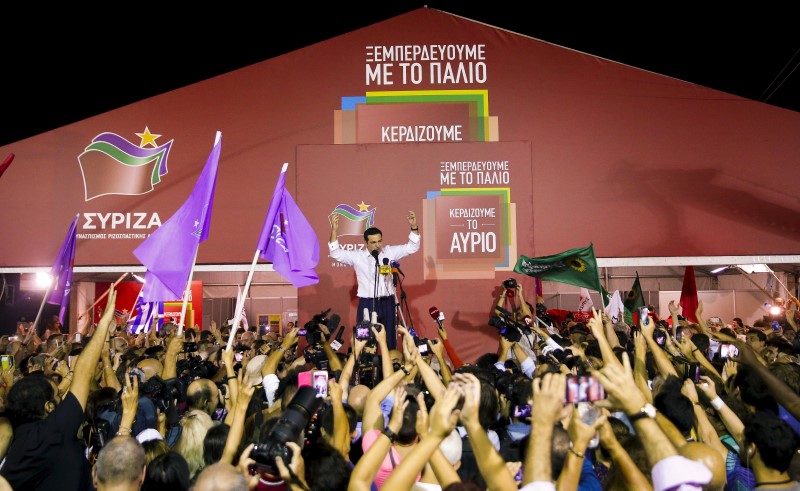 © Reuters. Alexis Tsipras durante discurso após vitória na eleição, em Atenas