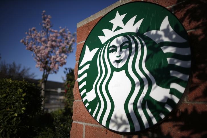 © Reuters. A Starbucks logo on a store in Los Angeles