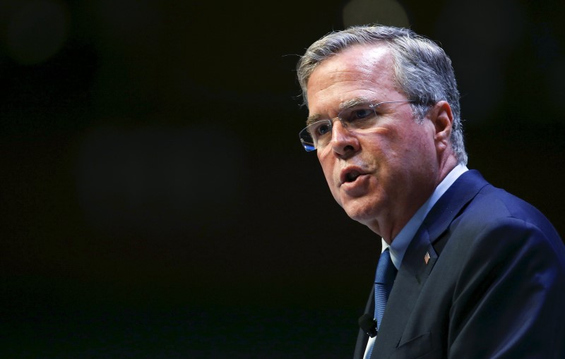 © Reuters. Former Florida Governor and U.S. presidential candidate Jeb Bush speaks during the Heritage Action for America presidential candidate forum in Greenville