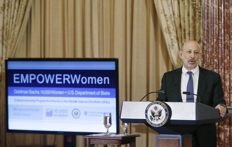 © Reuters. Goldman Sachs Chairman and CEO, Lloyd Blankfein, delivers remarks at the Goldman Sachs 10,000 Women/State Department Entrepreneurship Program at the State Department in Washington