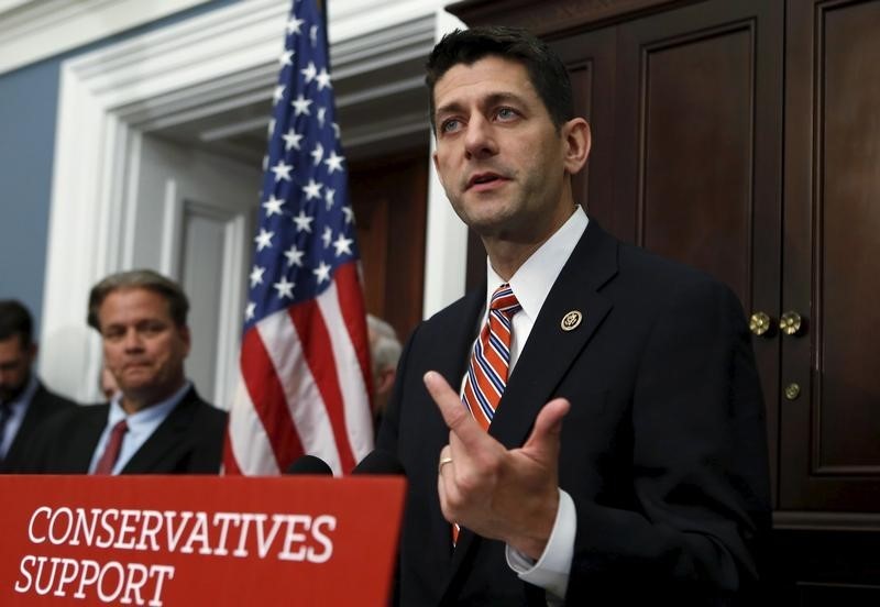 © Reuters. House Ways and Means Chairman Paul Ryan (R-WI) gestures at a news conference