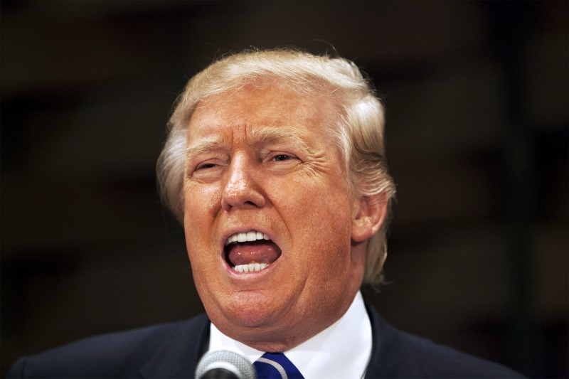 © Reuters. U.S. Republican presidential candidate Donald Trump addresses the crowd at the South Carolina African American Chamber of Commerce in North Charleston