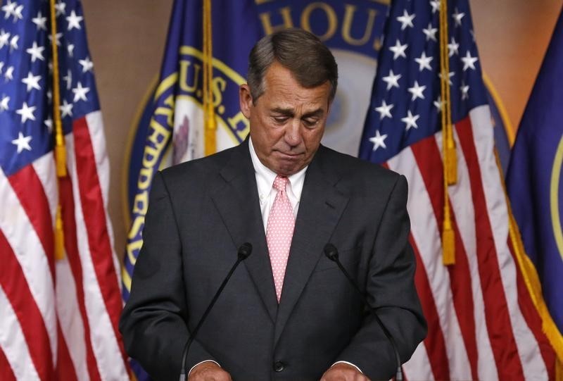 © Reuters. U.S. House Speaker Boehner publicly announces his resignation during news conference at the U.S. Capitol in Washington