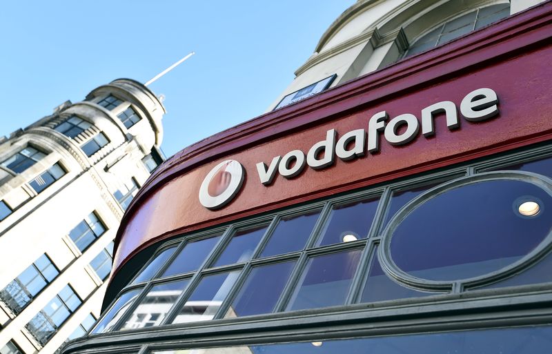 © Reuters. Branding for Vodafone is seen on the exterior of a shop in London, Britain