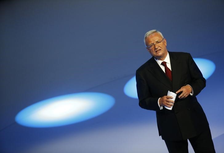 © Reuters. Volkswagen CEO Winterkorn gives his closing speech during the Volkswagen group night ahead of the Frankfurt Motor Show (IAA) in Frankfurt