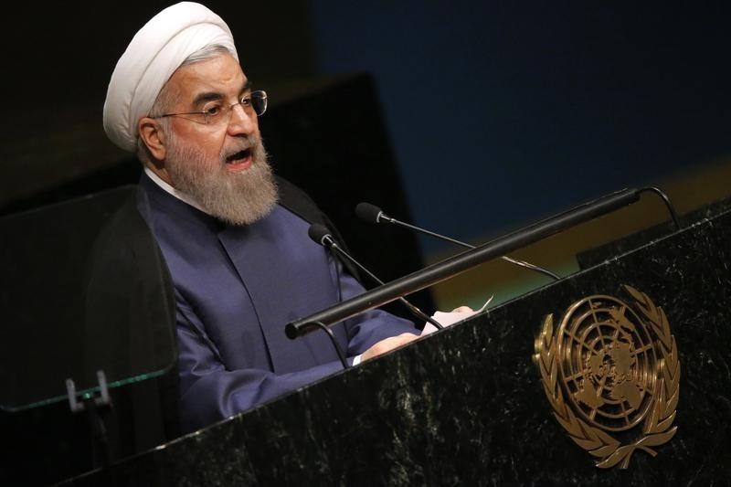 © Reuters. Presidente iraniano Hassan Rouhani faz discurso na ONU 