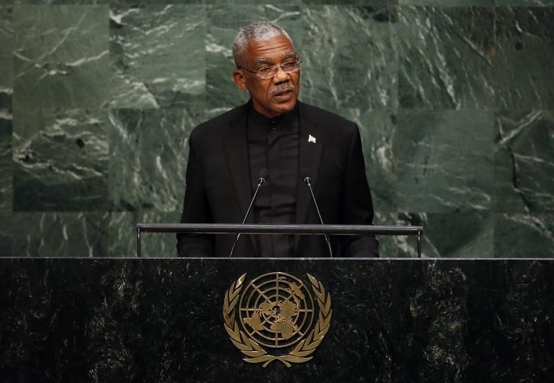© Reuters. President of Guyana David Granger addresses the United Nations Sustainable Development Summit in New York
