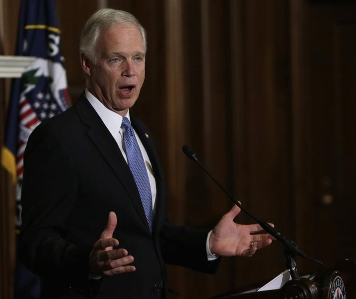 © Reuters. U.S. Senator Johnson speaks during a news conference on Capitol Hill in Washington