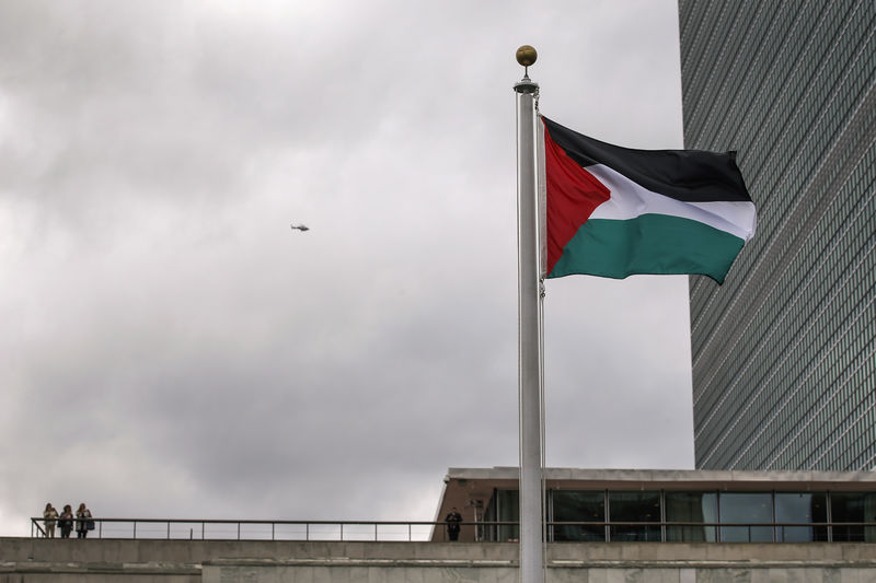 © Reuters. Bandeira palestina é hasteada na ONU 