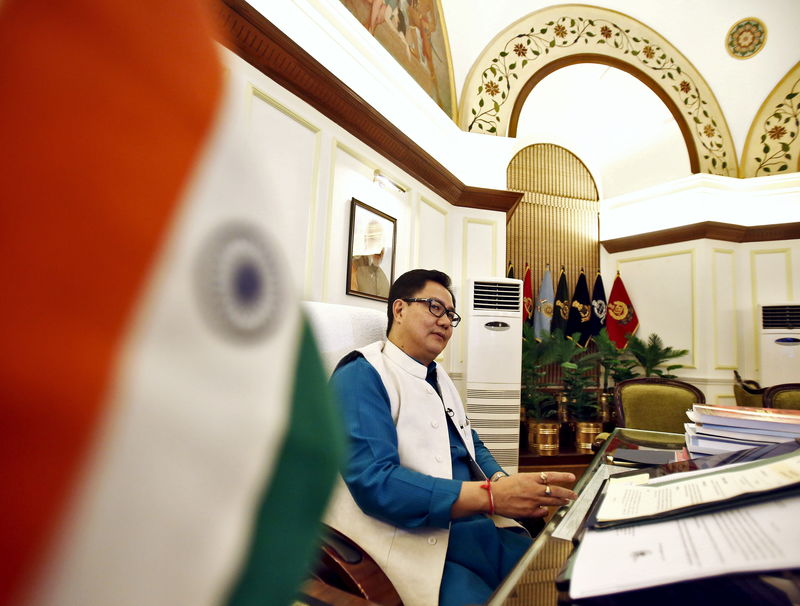 © Reuters. India's junior home minister Rijiju speaks during an interview with Reuters inside his office in New Delhi