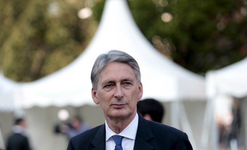 © Reuters. Britain's Foreign Secretary Hammond leaves following a televised interview outside the conference hall at the Conservative Party Conference in Manchester, Britain