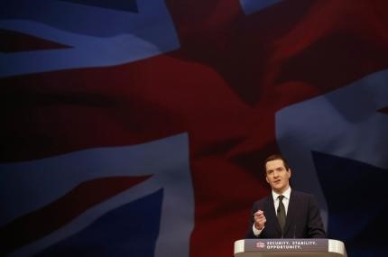 © Reuters. Britain's Chancellor of the Exchequer George Osborne delivers his keynote speech at the annual Conservative Party Conference in Manchester