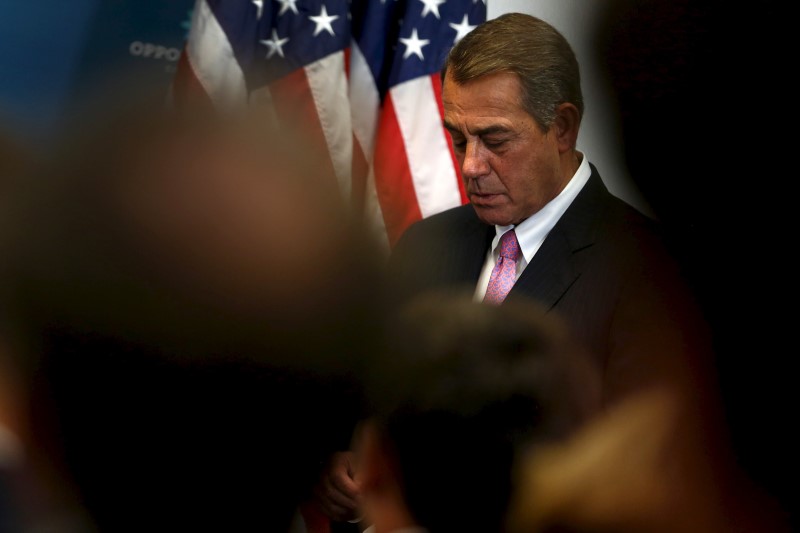 © Reuters. Boehner participates in news conference following closed Republican House caucus meeting at the U.S. Capitol in Washington