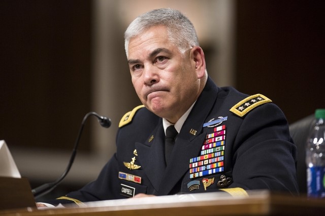 © Reuters. U.S. Army Gen. John Campbell, commander of the Resolute Support Mission and United States Force - Afghanistan, testifies before a Senate Armed Services Committee