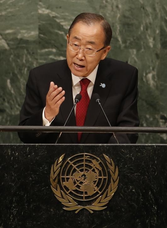 © Reuters. Secretário-geral da ONU, Ban Ki-moon, em discurso na Assembleia-Geral da entidade