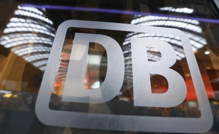 © Reuters. A logo of Deutsche Bahn is seen at the main train station in Frankfurt