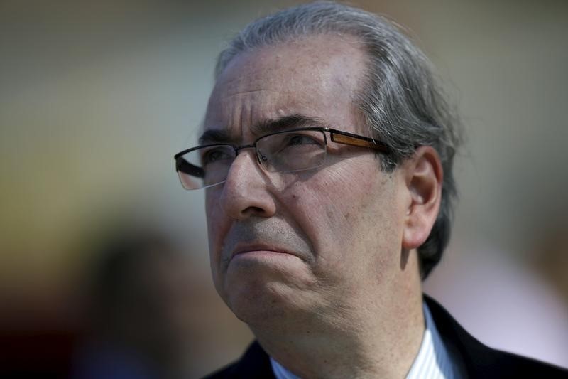 © Reuters. President of Brazil's Chamber of Deputies Eduardo Cunha participates in an event in a public school in Brasilia