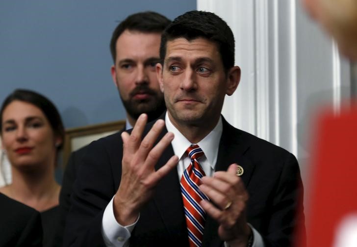 © Reuters. House Ways and Means Chairman Paul Ryan (R-WI) gestures at a news conference