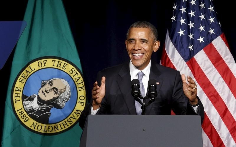 © Reuters. Obama speaks at a fundraiser for Patty Murray in Seattle